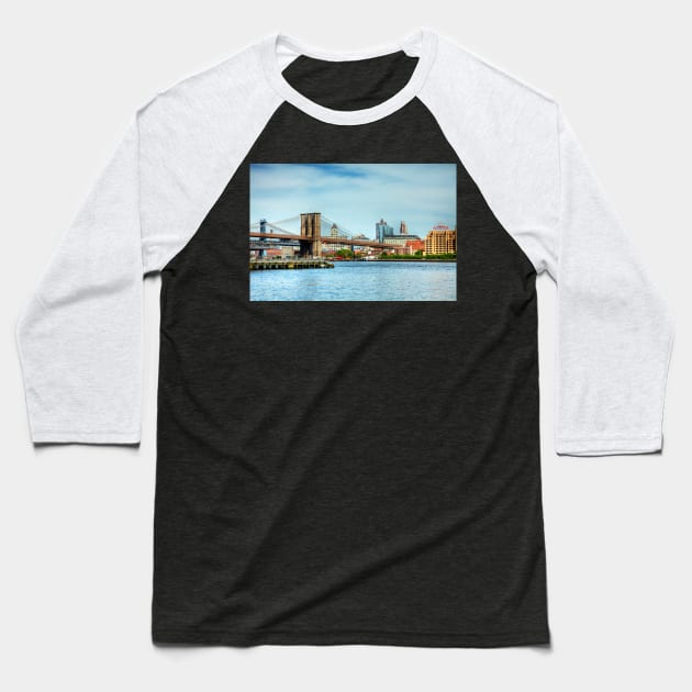 Brooklyn Riverfront with the Brooklyn Bridge, Brooklyn Bridge Park, and the East River Baseball T-Shirt by tommysphotos